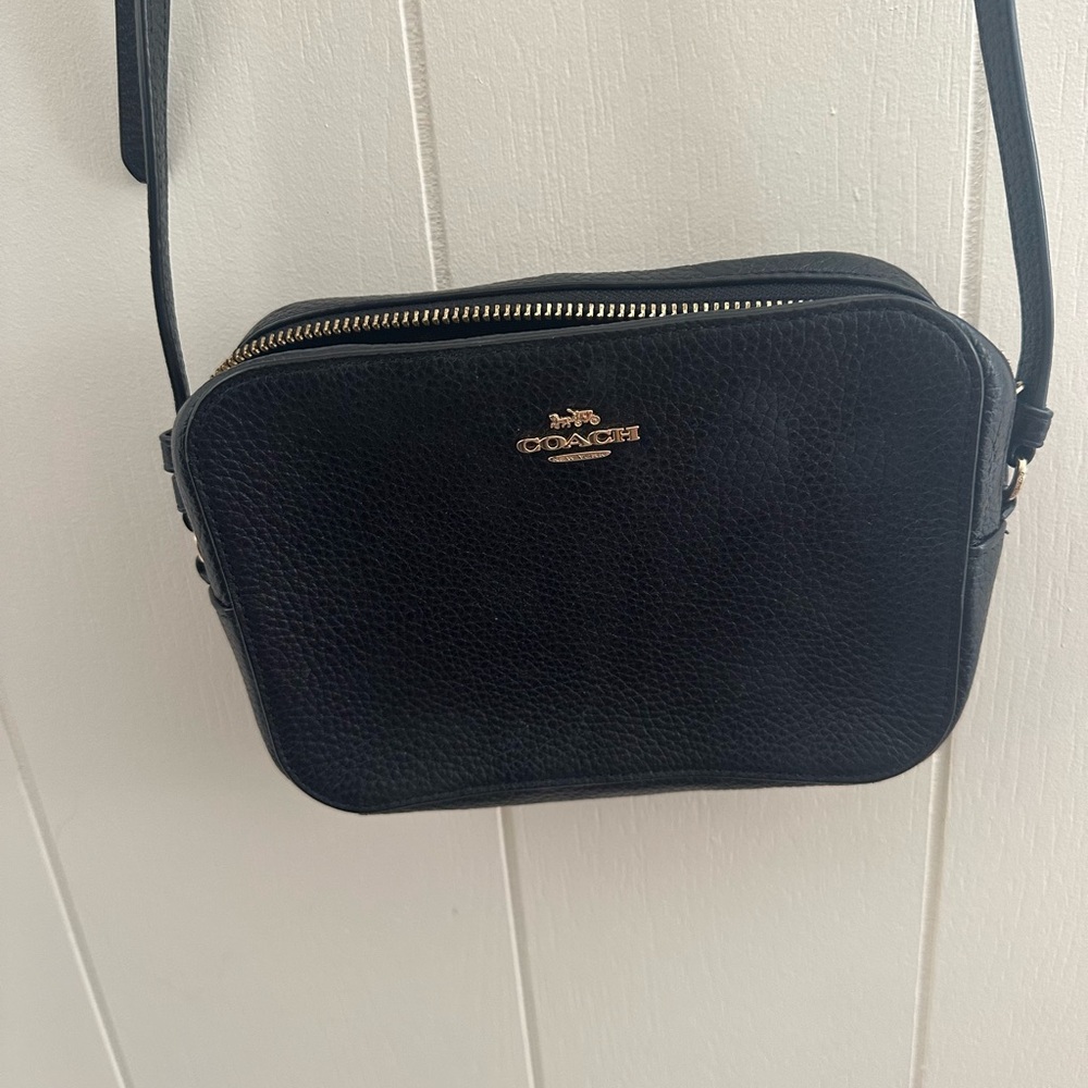 Coach Black Pebbled Leather Crossbody Bag with Gold Hardware